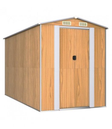 vidaXL Garden Shed Light Brown 192x357x223 cm Galvanised Steel — Size: 192 x 357 x 223 cm