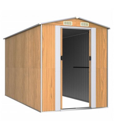 vidaXL Garden Shed Light Brown 192x357x223 cm Galvanised Steel — Size: 192 x 357 x 223 cm