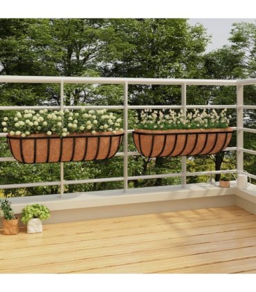 vidaXL Wall Troughs 2 pcs with Coco Liners Black 76x21x16 cm Steel — Size: 76 x 21 x 16 cm