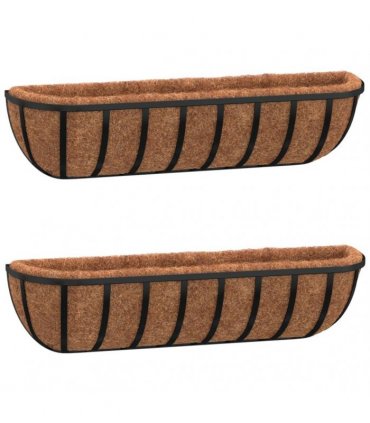 vidaXL Wall Troughs 2 pcs with Coco Liners Black 76x21x16 cm Steel — Size: 76 x 21 x 16 cm