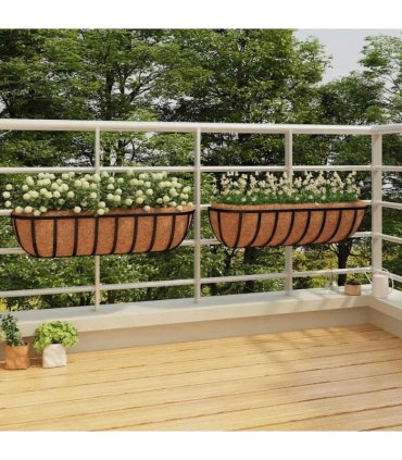 vidaXL Wall Troughs 2 pcs with Coco Liners Black 61x19x16 cm Steel — Size: 61 x 19 x 16 cm