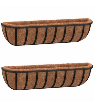 vidaXL Wall Troughs 2 pcs with Coco Liners Black 61x19x16 cm Steel — Size: 61 x 19 x 16 cm