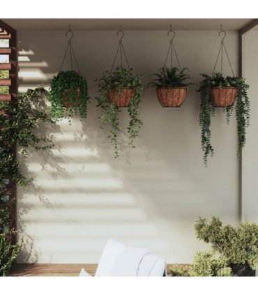 vidaXL Hanging Planters 4 pcs with Coco Liners Black Ø 40x63 cm Steel — Size: Ø 40 x 63 cm