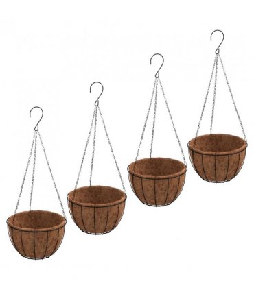 vidaXL Hanging Planters 4 pcs with Coco Liners Black Ø 40x63 cm Steel — Size: Ø 40 x 63 cm