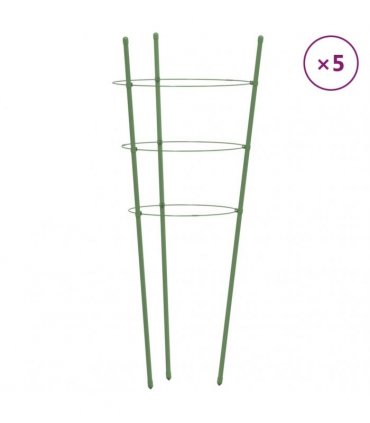 vidaXL Garden Plant Supports with 3 Rings 5 pcs Green 60 cm Steel — Size: 21.5 x 60 cm
