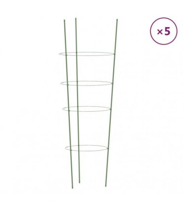 vidaXL Garden Plant Supports with 4 Rings 5 pcs Green 90 cm Steel — Size: 30 x 90 cm