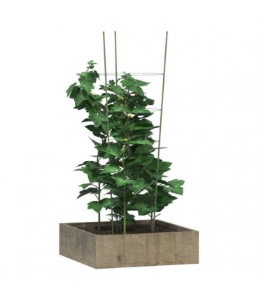 vidaXL Garden Plant Supports with 4 Rings 5 pcs Green 90 cm Steel — Size: 30 x 90 cm