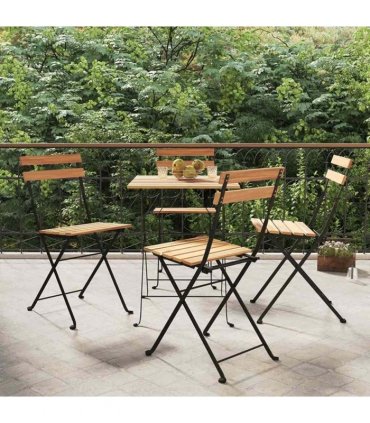 vidaXL Folding Bistro Chairs 4 pcs Solid Wood Teak and Steel — Size: 39 x 45 x 79 cm
