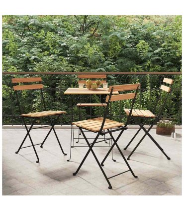 vidaXL Folding Bistro Chairs 4 pcs Solid Wood Teak and Steel — Size: 39 x 45 x 79 cm