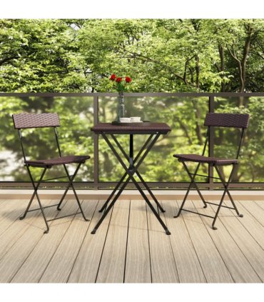 vidaXL Folding Bistro Chair | Set of 2 | Brown | PE rattan, powder-coated steel