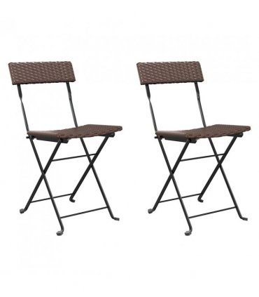 vidaXL Folding Bistro Chair | Set of 2 | Brown | PE rattan, powder-coated steel