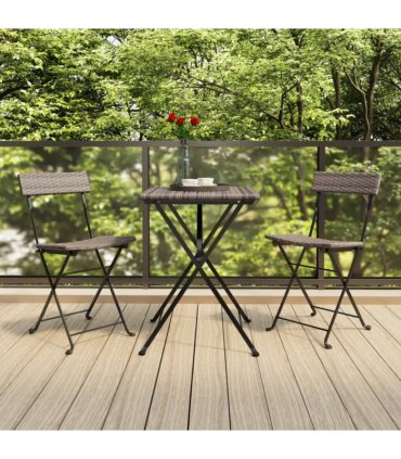 vidaXL 3 Piece Folding Bistro Set Grey Poly Rattan