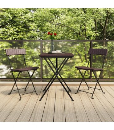 vidaXL 3 Piece Folding Bistro Set Brown Poly Rattan