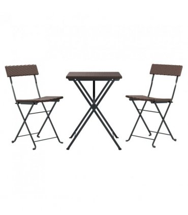 vidaXL 3 Piece Folding Bistro Set Brown Poly Rattan