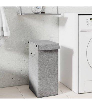 vidaXL Foldable Laundry Hamper Grey 26x34.5x59.5 cm Faux Linen Fabric — Size: 26 x 34.5 x 59.5 cm