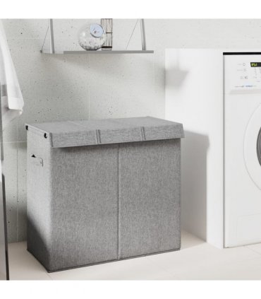 vidaXL Foldable Laundry Hamper Grey 64.5x34.5x59 cm Faux Linen Fabric — Size: 64.5 x 34.5 x 59 cm