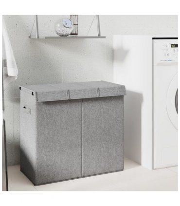 vidaXL Foldable Laundry Hamper Grey 64.5x34.5x59 cm Faux Linen Fabric — Size: 64.5 x 34.5 x 59 cm