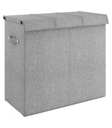 vidaXL Foldable Laundry Hamper Grey 64.5x34.5x59 cm Faux Linen Fabric — Size: 64.5 x 34.5 x 59 cm