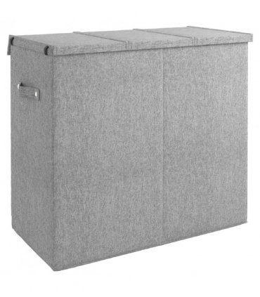 vidaXL Foldable Laundry Hamper Grey 64.5x34.5x59 cm Faux Linen Fabric — Size: 64.5 x 34.5 x 59 cm
