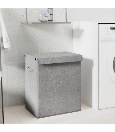 vidaXL Foldable Laundry Hamper Grey 51x34.5x59 cm Faux Linen Fabric — Size: 51 x 34.5 x 59 cm