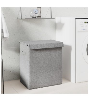 vidaXL Foldable Laundry Hamper Grey 51x34.5x59 cm Faux Linen Fabric — Size: 51 x 34.5 x 59 cm