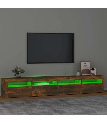 vidaXL TV Cabinet with LED Lights Smoked Oak 240x35x40 cm