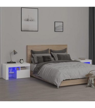 vidaXL Bedside Cabinets 2 pcs with LED Lights White 70x36.5x40 cm