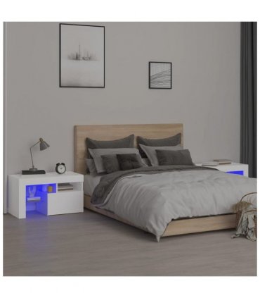 vidaXL Bedside Cabinets 2 pcs with LED Lights White 70x36.5x40 cm