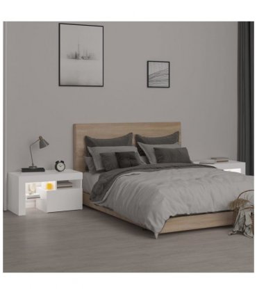 vidaXL Bedside Cabinets 2 pcs with LED Lights White 70x36.5x40 cm