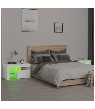 vidaXL Bedside Cabinets 2 pcs with LED Lights White 70x36.5x40 cm
