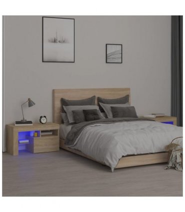 vidaXL Bedside Cabinets 2 pcs with LED Lights Sonoma Oak 70x36.5x40 cm