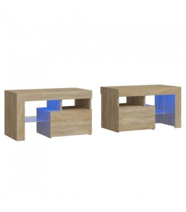 vidaXL Bedside Cabinets 2 pcs with LED Lights Sonoma Oak 70x36.5x40 cm