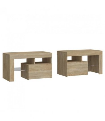 vidaXL Bedside Cabinets 2 pcs with LED Lights Sonoma Oak 70x36.5x40 cm