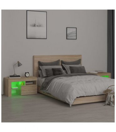 vidaXL Bedside Cabinets 2 pcs with LED Lights Sonoma Oak 70x36.5x40 cm