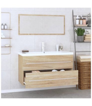 vidaXL 3 Piece Bathroom Furniture Set Sonoma Oak