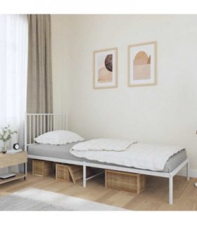 vidaXL Metal Bed Frame without Mattress with Headboard White 90x190cm — Size: 90 x 190 cm