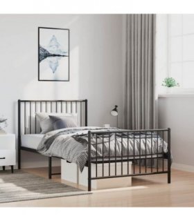 vidaXL Metal Bed Frame without Mattress with Footboard Black 100x190cm — Size: 100 x 190 cm, Model: with headboard & footboard