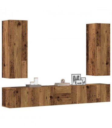 vidaXL 5 Piece TV Cabinet Set Wall-mounted Old Wood Engineered Wood — V0671961061
