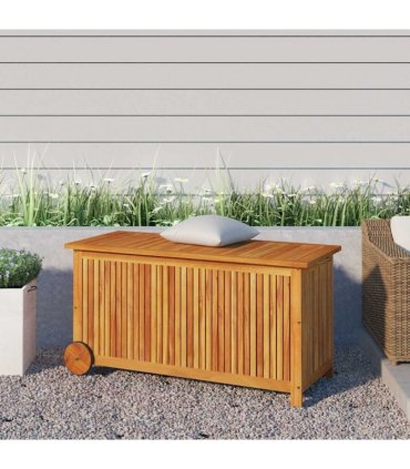 vidaXL Garden Storage Box with Wheels 113x50x58 cm Solid Wood Acacia — Size: 113 x 50 x 58 cm