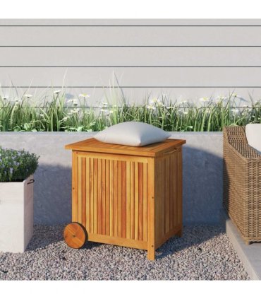 vidaXL Garden Storage Box with Wheels 60x50x58 cm Solid Wood Acacia — Size: 60 x 50 x 58 cm