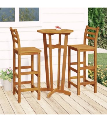 vidaXL 3 Piece Garden Bar Set Solid Wood Acacia — Model: bar chairs with backrest