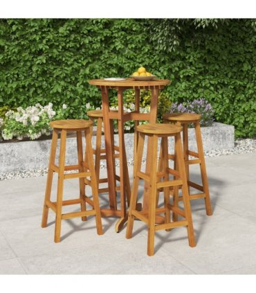 vidaXL 5 Piece Garden Bar Set Solid Wood Acacia — Model: bar stools with round seat