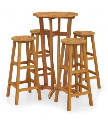 vidaXL 5 Piece Garden Bar Set Solid Wood Acacia — Model: bar stools with round seat