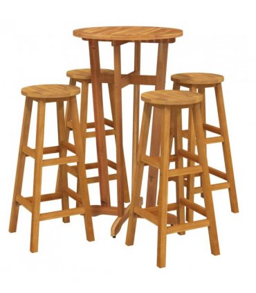 vidaXL 5 Piece Garden Bar Set Solid Wood Acacia — Model: bar stools with round seat