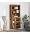 vidaXL Highboard Old Wood 69.5 x 34 x 180 cm Engineered Wood — Model: 1 glass door 3 drawers — V0671961155