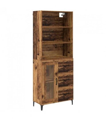 vidaXL Highboard Old Wood 69.5 x 34 x 180 cm Engineered Wood — Model: 1 glass door 3 drawers — V0671961155