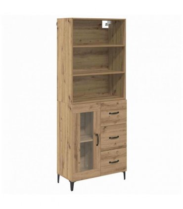 vidaXL Highboard Artisan Oak 69.5 x 34 x 180 cm Engineered Wood — Model: 1 glass door 3 drawers — V0671961156