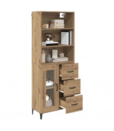 vidaXL Highboard Artisan Oak 69.5 x 34 x 180 cm Engineered Wood — Model: 1 glass door 3 drawers — V0671961156
