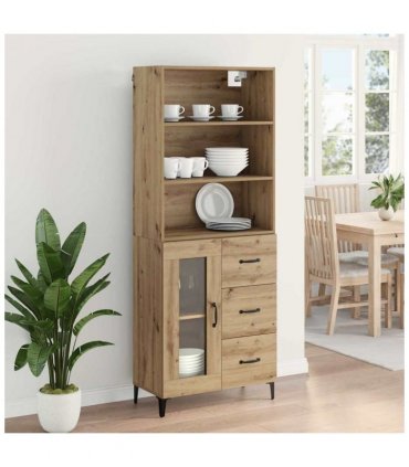 vidaXL Highboard Artisan Oak 69.5 x 34 x 180 cm Engineered Wood — Model: 1 glass door 3 drawers — V0671961156