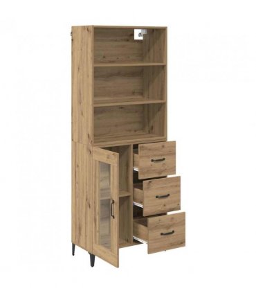 vidaXL Highboard Artisan Oak 69.5 x 34 x 180 cm Engineered Wood — Model: 1 glass door 3 drawers — V0671961156